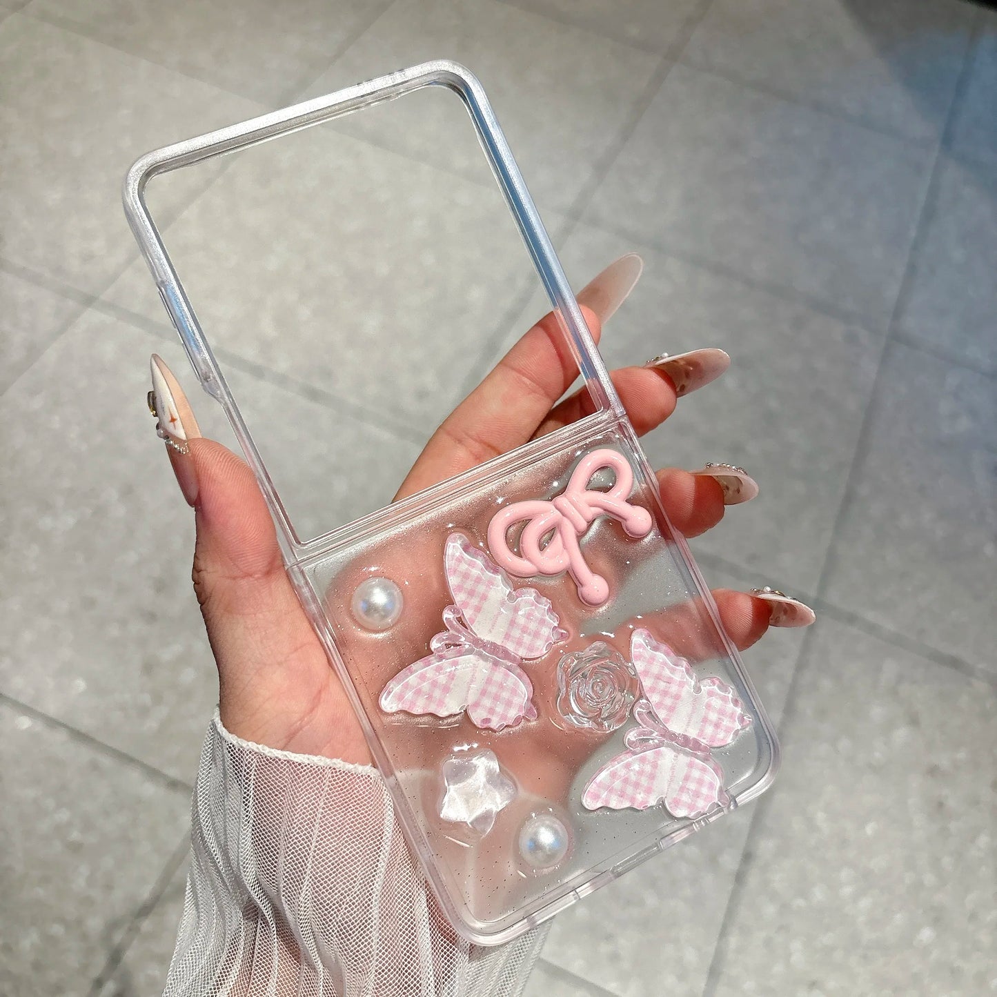 for For Motolora Moto Razr 70 60 50 Ultra 70ultra Chain Wrist Strap Fold Phone Case Ins New 3D Butterfly Pearl Shockproof Cover