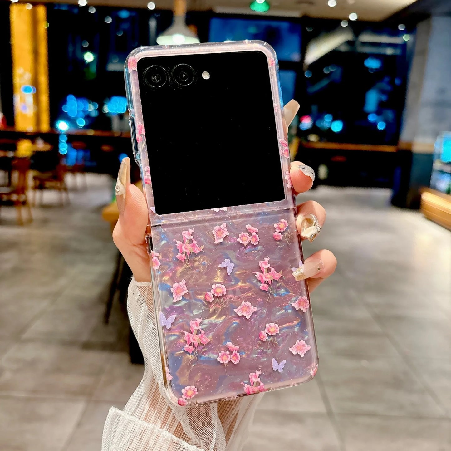 Case For Motorola Razr 50 Ultra 60 Ultra 2025 Plus 2024 Plus Shell Pattern Pink White Background Small Flowers Hard PC Cover