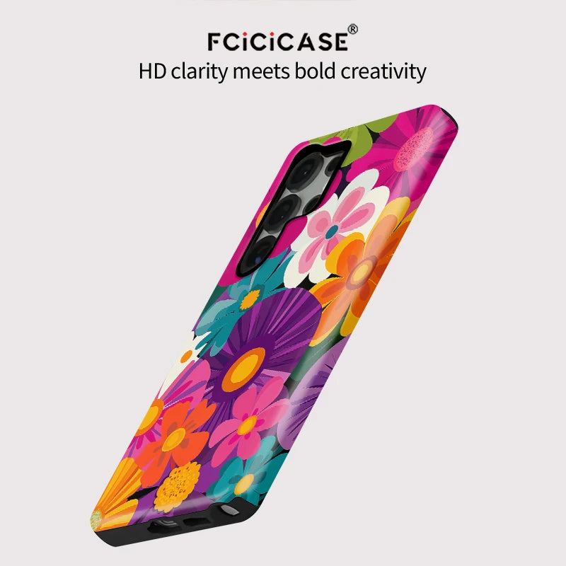 Fcicicase A56 5G Colorful Flower Phone Case For Samsung Galaxy S24 Plus S25 Ultra S23+ S20 FE A16 A26 A36 Matte Acrylic Cover