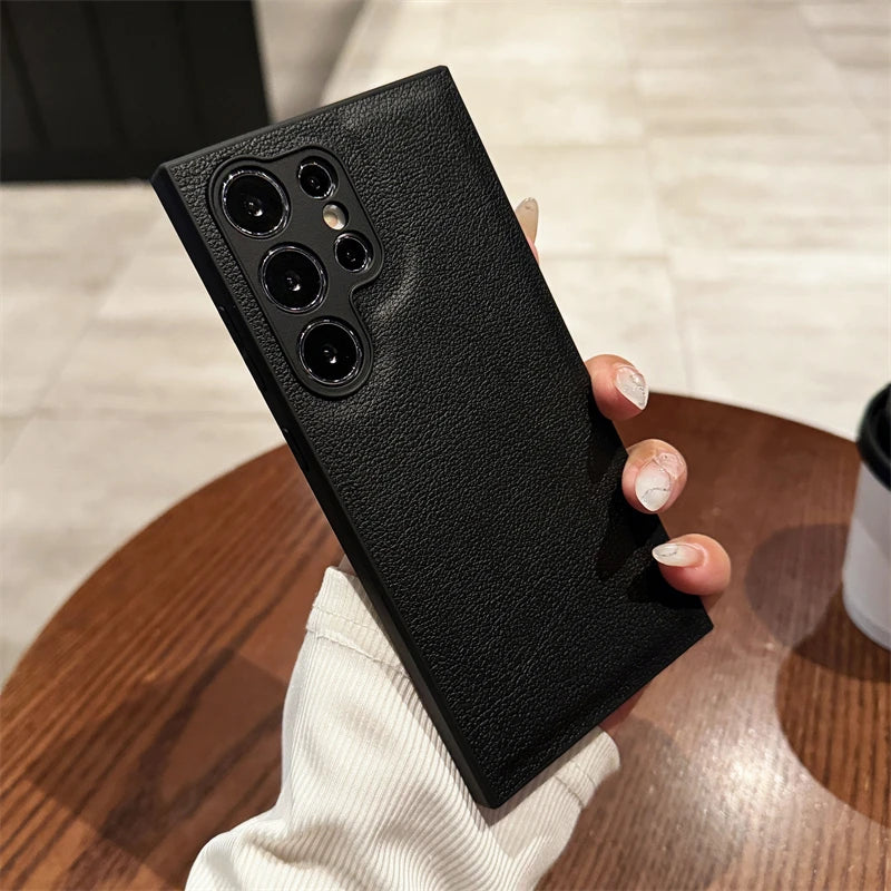Luxury PU Leather Pattern Camera Protection Phone Case For Samsung Galaxy S25 S24 S23 S22 S21 Ultra Plus Matte Shockproof Cover