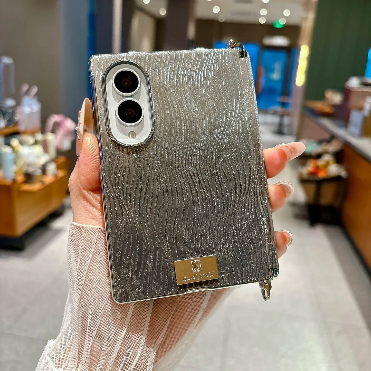 Glitter Wave Pattern Gradient Case for Samsung Galaxy Z Fold 8 Wide Fold8  Glossy Electroplating Water Ripple Shockproof Cover