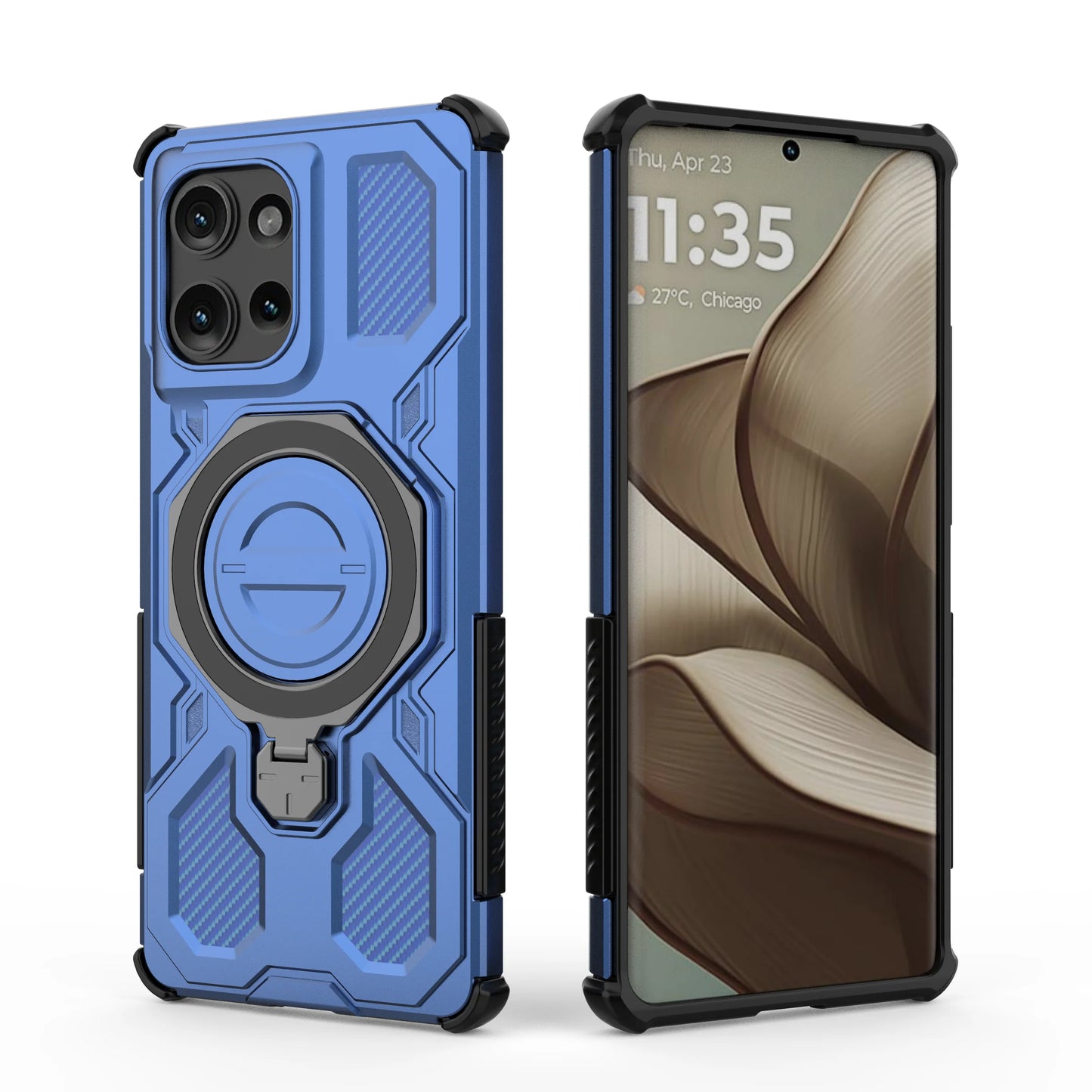 Magnetic Phone Case with Ring Stand Stand for Wireless Charging Motorola Moto Edge 50 Pro 60 Fusion 5G Hard Carbon Case
