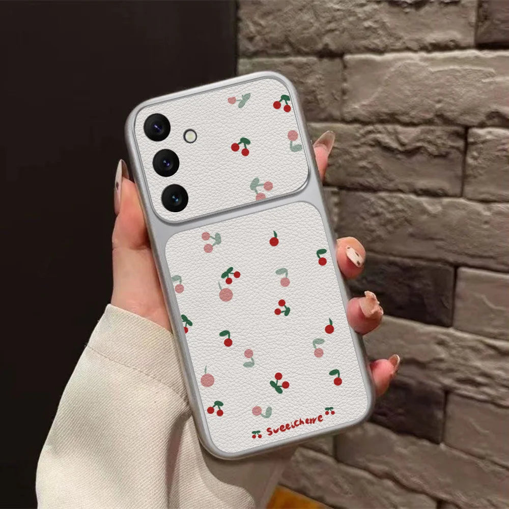 Camera Window Fower Phone Case For Samsung S26 Ultra S24 S25 FE S23 A56 5G A57 A37 A27 A17 A07 A06 A16 A26 A54 A55 Leather Cover