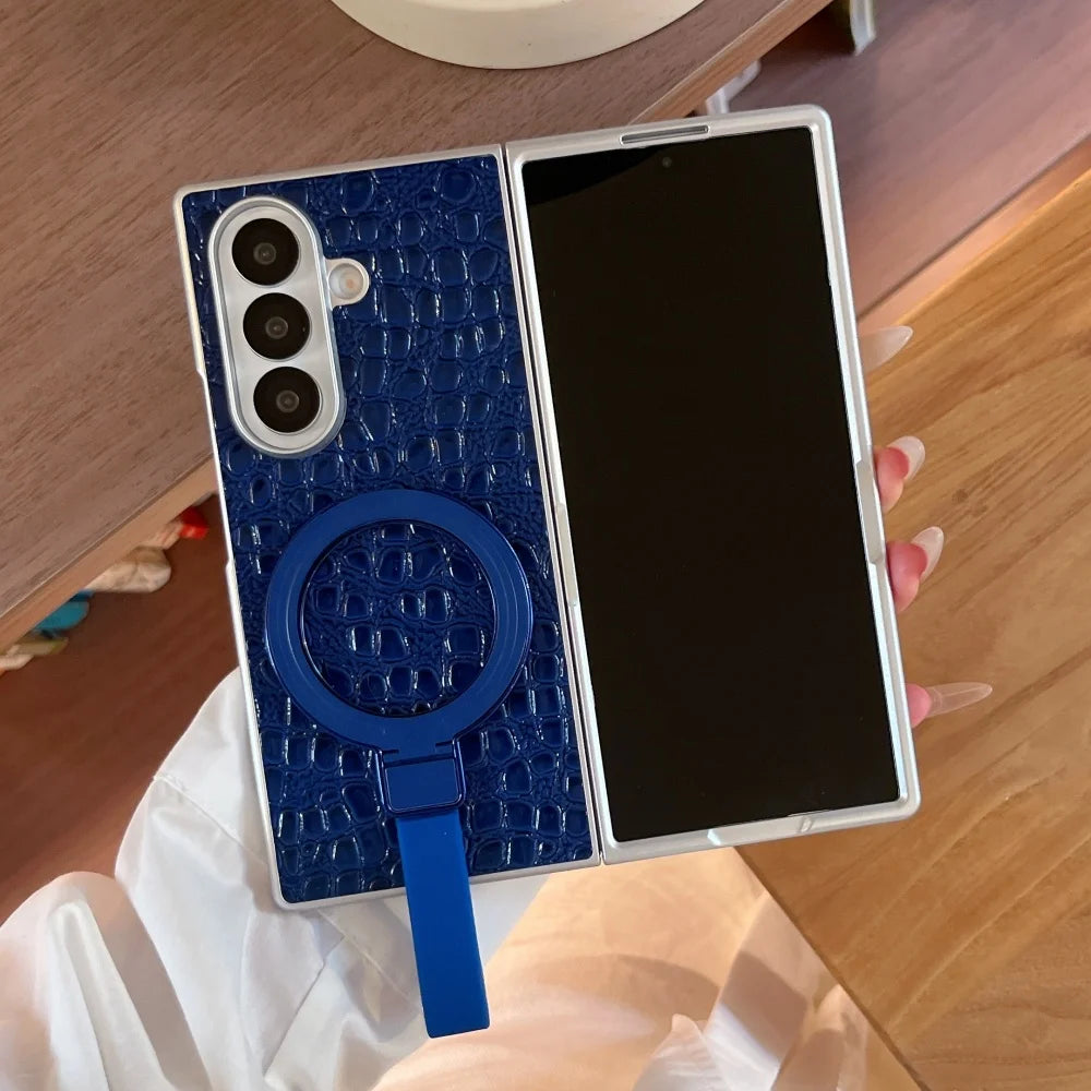 for ZFold 8 Luxury Alligator Leather Magnetic Holder Case for Samsung Galaxy Z Fold 8 Wide Fold 8 Ultra 4 5 6 7 Shockproof Cover