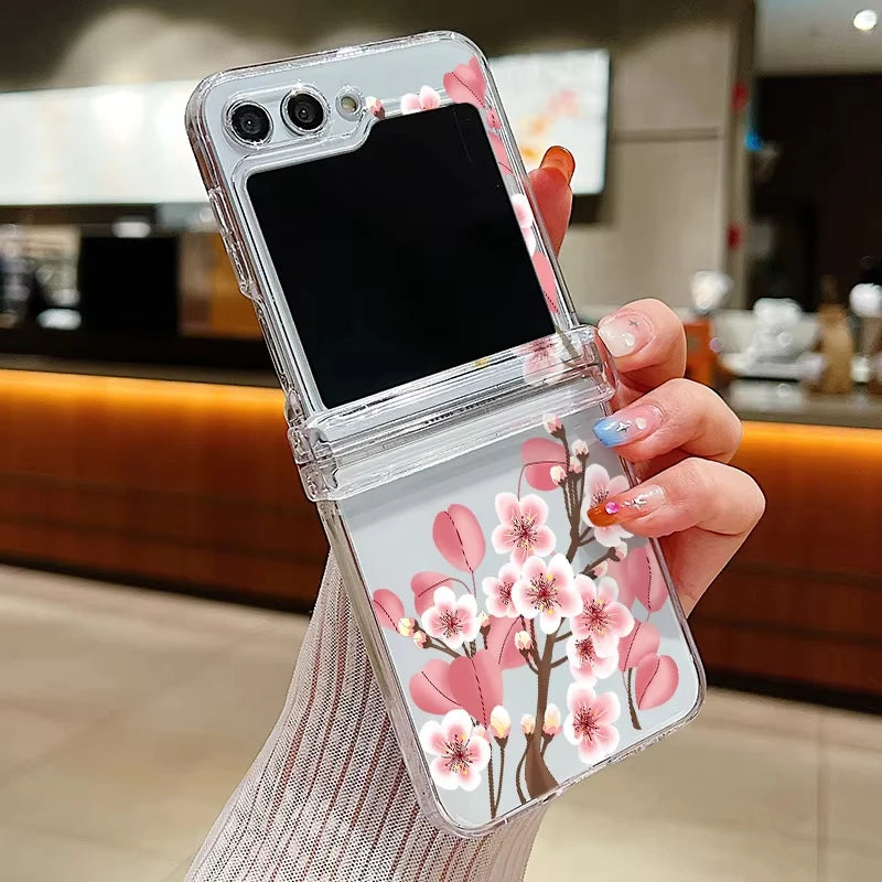 Flowers Pattern Clear Case For Samsung Galaxy Z Flip 7 FE 6 5 4 5G Folding Soft TPU Phone Cover For Samsung Z Flip5 Flip6 Flip7