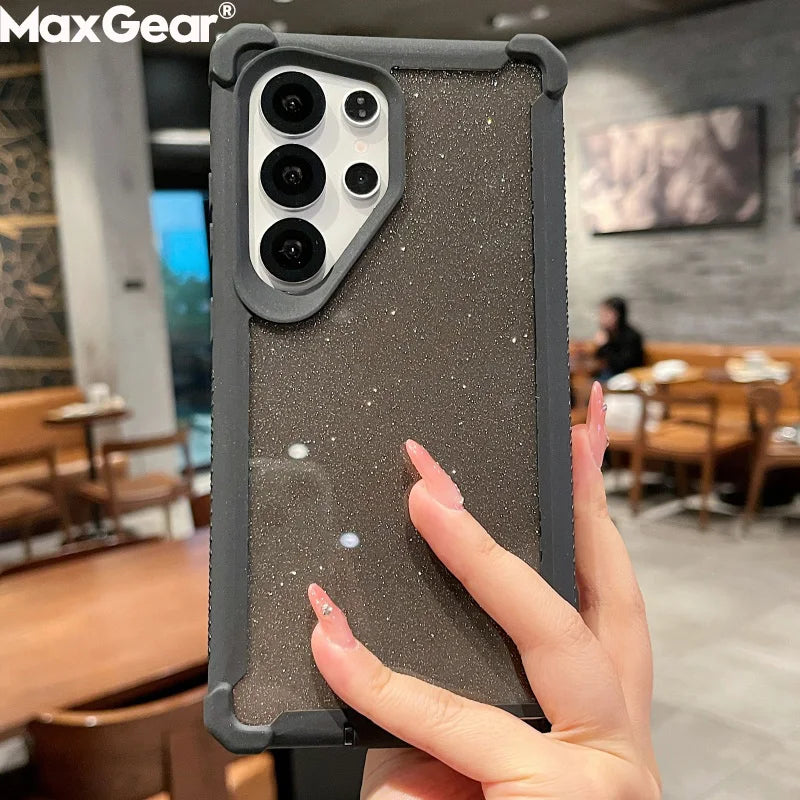 Luxury Space Shell Transparent Glitter Bling Phone Case For Samsung Galaxy S25 S24 Plus Ultra Shockproof Airbag Proteciton Cover