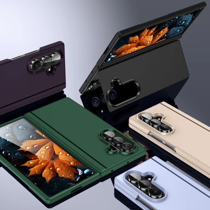 Skin Feel Invisible Bracket Case For Samsung Galaxy Z Fold 7 6 5 4 3 ZFold7 5G Protection Plain 2-piece Set Shockproof Cover