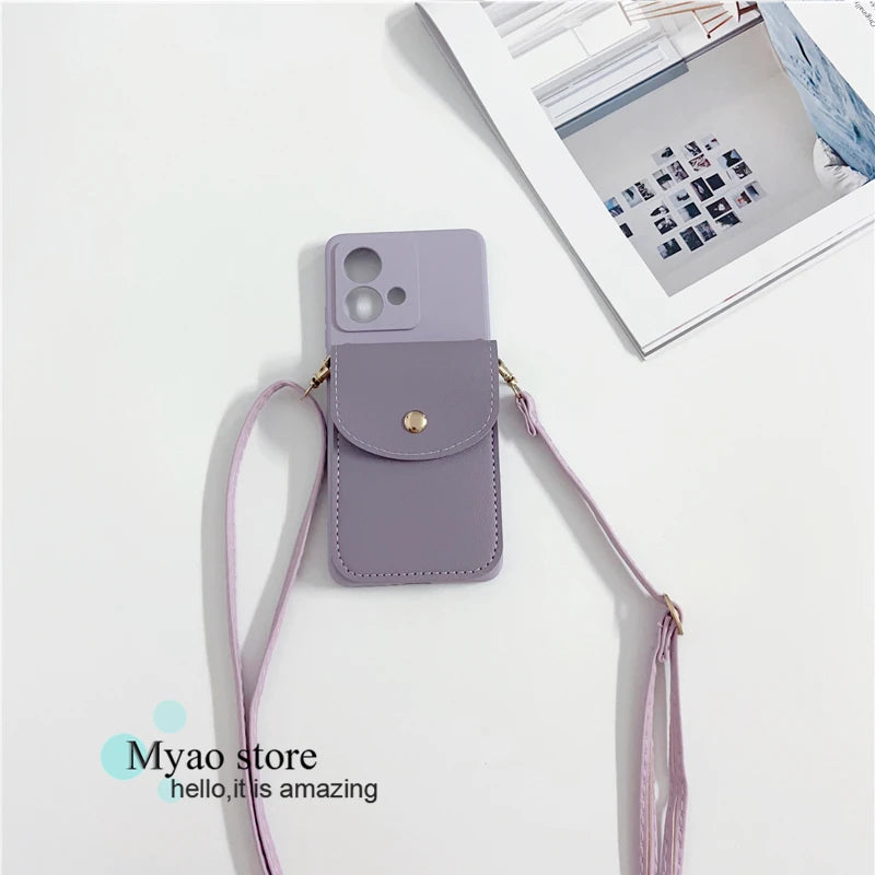 Trendy Leather Wallet Crossbody Strap Phone Case For Motorola Moto edge 40 Neo 30 Lite 50 Pro Cover Necklace Lanyard Cord Bag