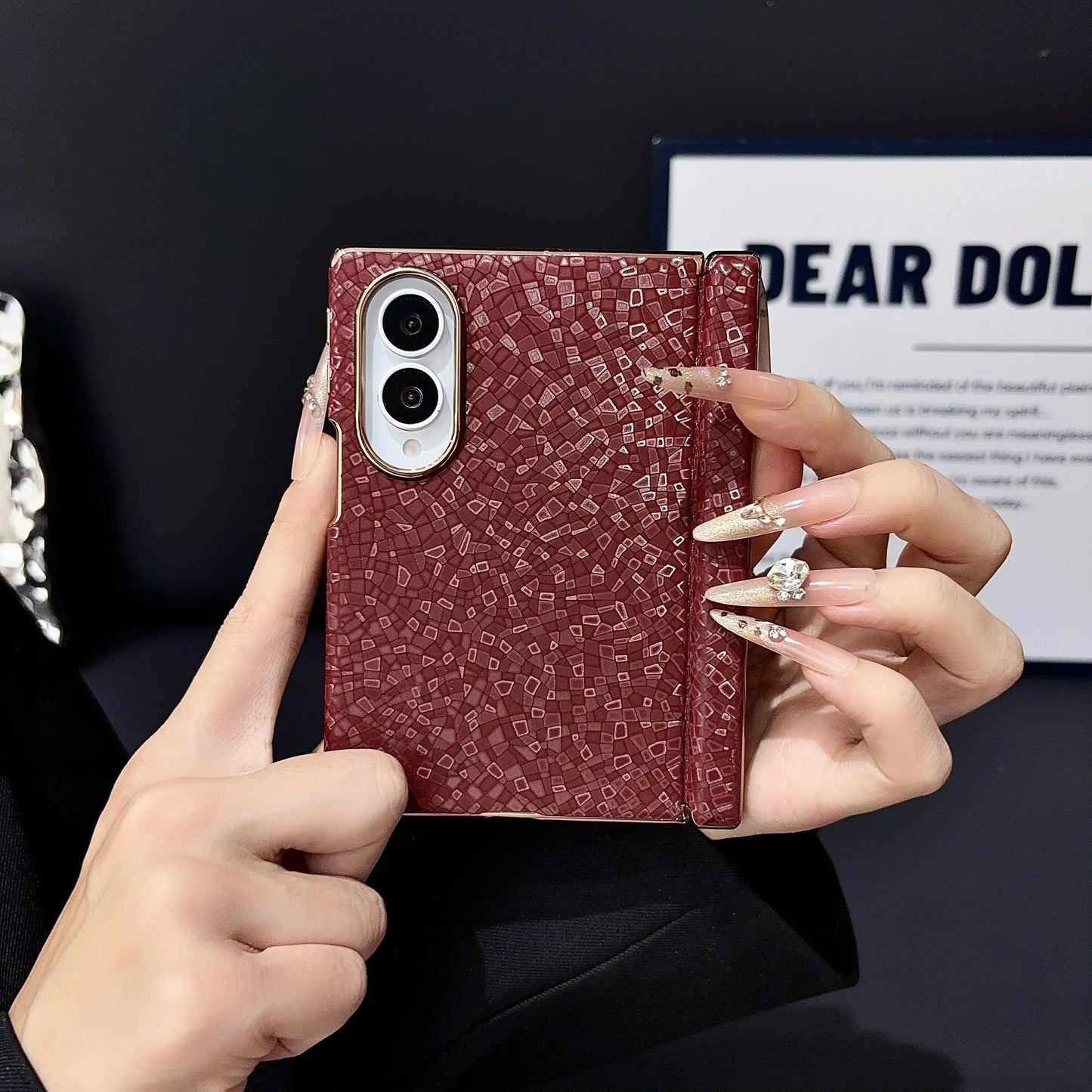 Luxury Business Mosaic Stone Texture Phone Case for Samsung Z Fold 8 Wide Axis Protection Shockproof Skin Feel Slim Fit Cover