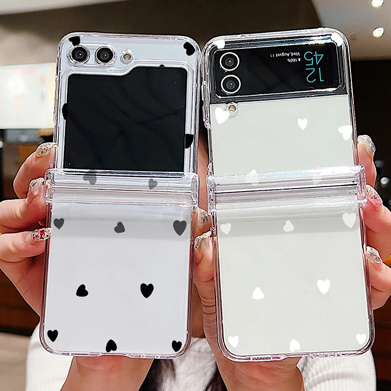 Love Heart Print Transparent Phone Case For Samsung Galaxy Z Flip7 FE Flip6 Folding Hard Cover For Samsung Z Flip 7 6 5 4 3 5G