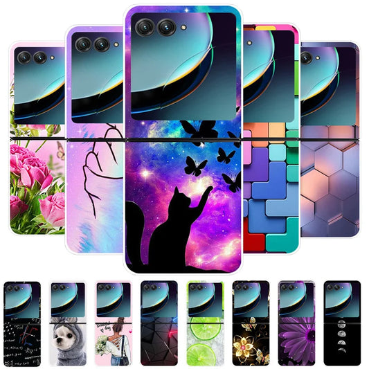 For Motorola Razr 40 Ultra Phone Case Flower Painted Clear Plastic PC Hard Back Cover For Moto Razr 40 Ultra Case 40Ultra 6.9"