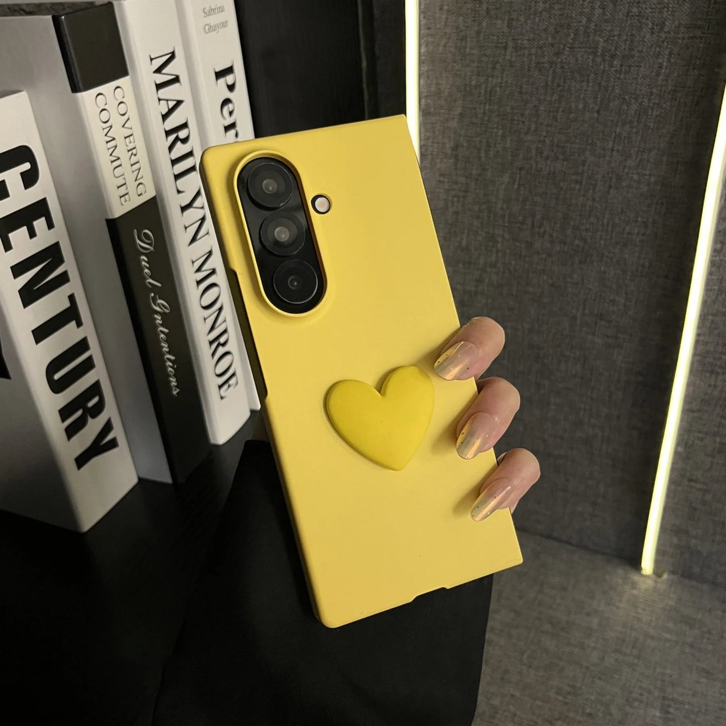 Ins Cute Simple 3D Love Heart Solid Color Phone Case for Samsung Galaxy ZFold7 Z Fold 6 Z Fold6 Z Fold5 Shockproof Back Cover