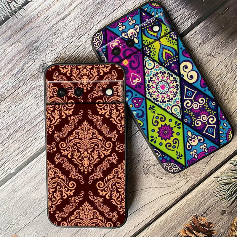 Mandala Flowers Beautiful Art For Google Pixel 9 8 7A 7 6A 6 5A 5 4 4A XL 5G Black Silicon Shockproof Shell Back Phone Case