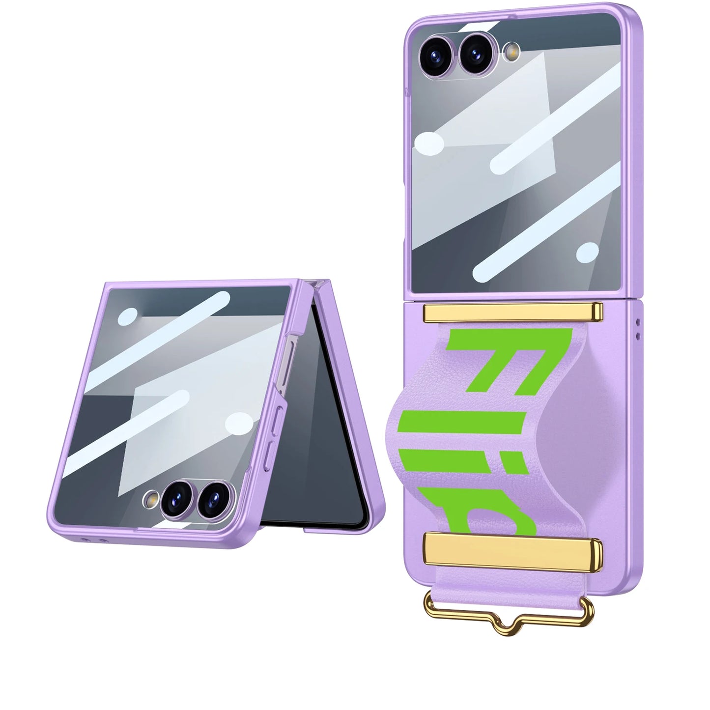 For Samsung Galaxy Z Flip 7 Case Plain Leather Wristband Holder Outer Screen Glass Plastic Matte Cover For Galaxy Z Flip7 Case