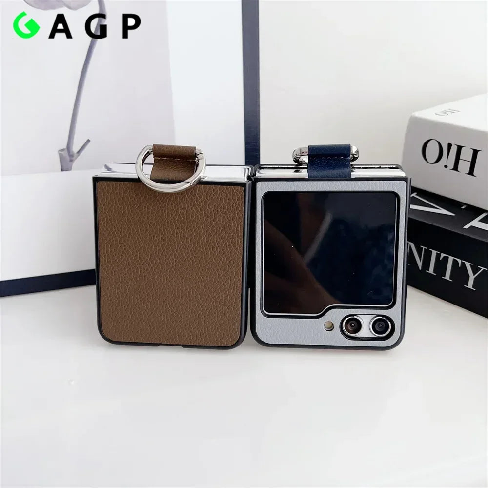 flip 6 Case Double Color Ring Holder Luxury Phone Case for Samsung Galaxy Z Flip 6 5 4 3 2 1 flip6 Flip5 PU Leather Cover