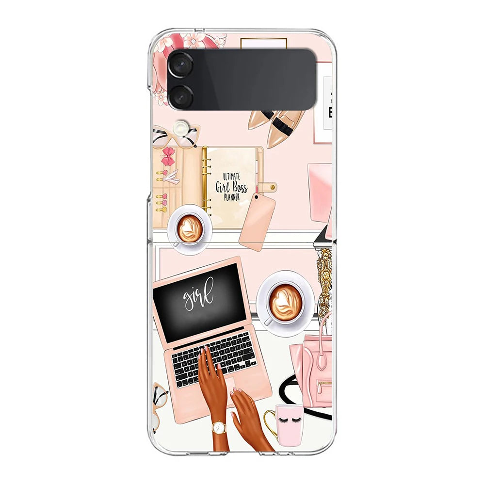 Fashion Girl Pumps Phone Case For Samsung Galaxy Z Flip 7 6 5 4 3 For Samsung Flip7 Flip6 Flip5 Shockproof Hard Folding Cover