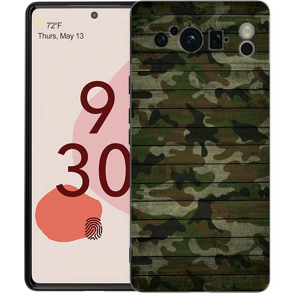 Luxury TPU Phone Case For Google Pixel 9 8 8A 7 7A 6 Pro XL 6A 5G Camouflage Camo Military Army Black Soft Back Cover