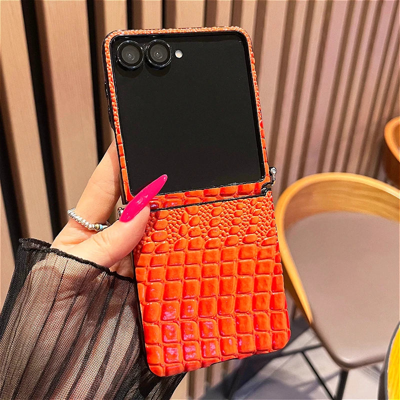 Luxury Crocodile Leather Case for Samsung Galaxy Z Flip 8 7 6 5 4 3 5G ZFlip7 FE ZFlip8 Alligator Pattern Shockproof Cover Funda