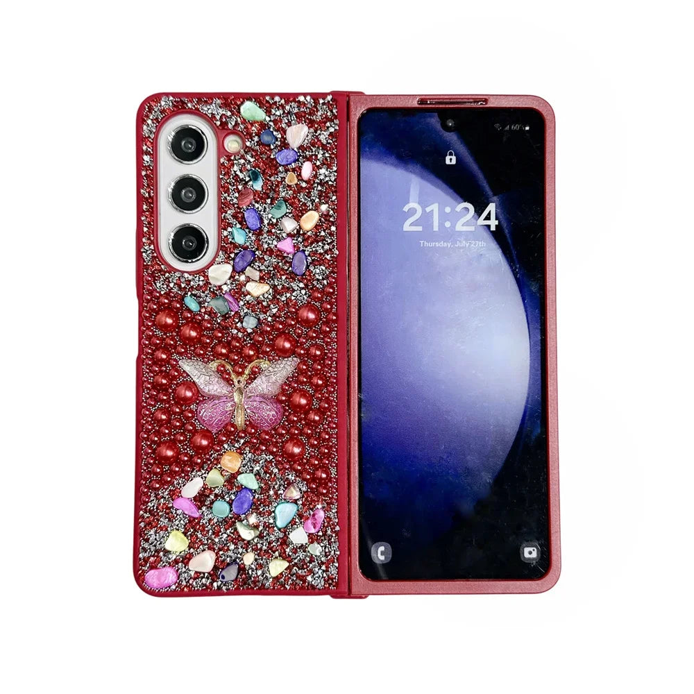 Brand New Unique Butterfly Colorful Jewelled Phone Case For Samsung Galaxy Z Fold 7 6 5 4 3 PC Hard Shell Protection Back Cover