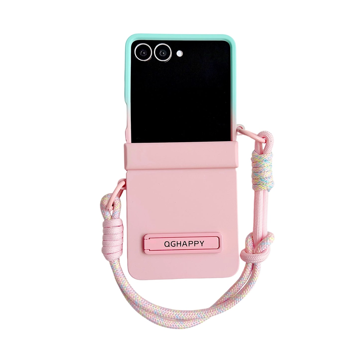 Korean Cute Gradient Color Phone Case For Samsung Galaxy Z Flip 7 6 5 4 3 ZFlip7 Flip6 5G Anti-lost Hand Strap Holder Back Cover