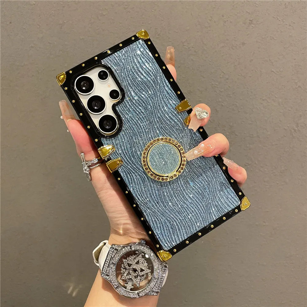 Luxury Ring Stand Case For Samsung Galaxy S25 Edge S24 S23 Ultra S24FE S25Plus Bracket Bling Cover Fundas