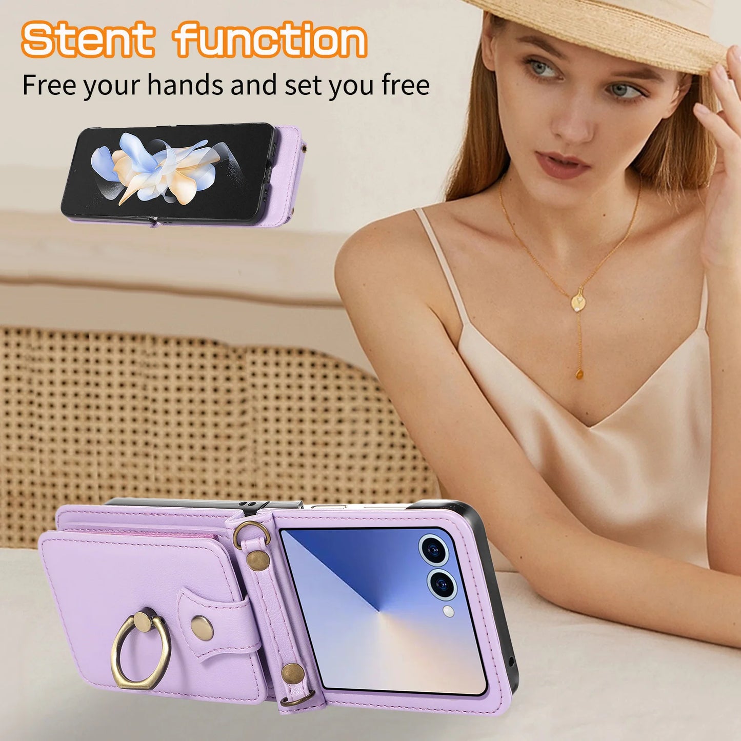 Ring Card Holder Leather Wallet Phone Case for Samsung Galaxy Z Flip 7 6 5 4 3 Flip7 FE Finger Crossbody Protective Cover