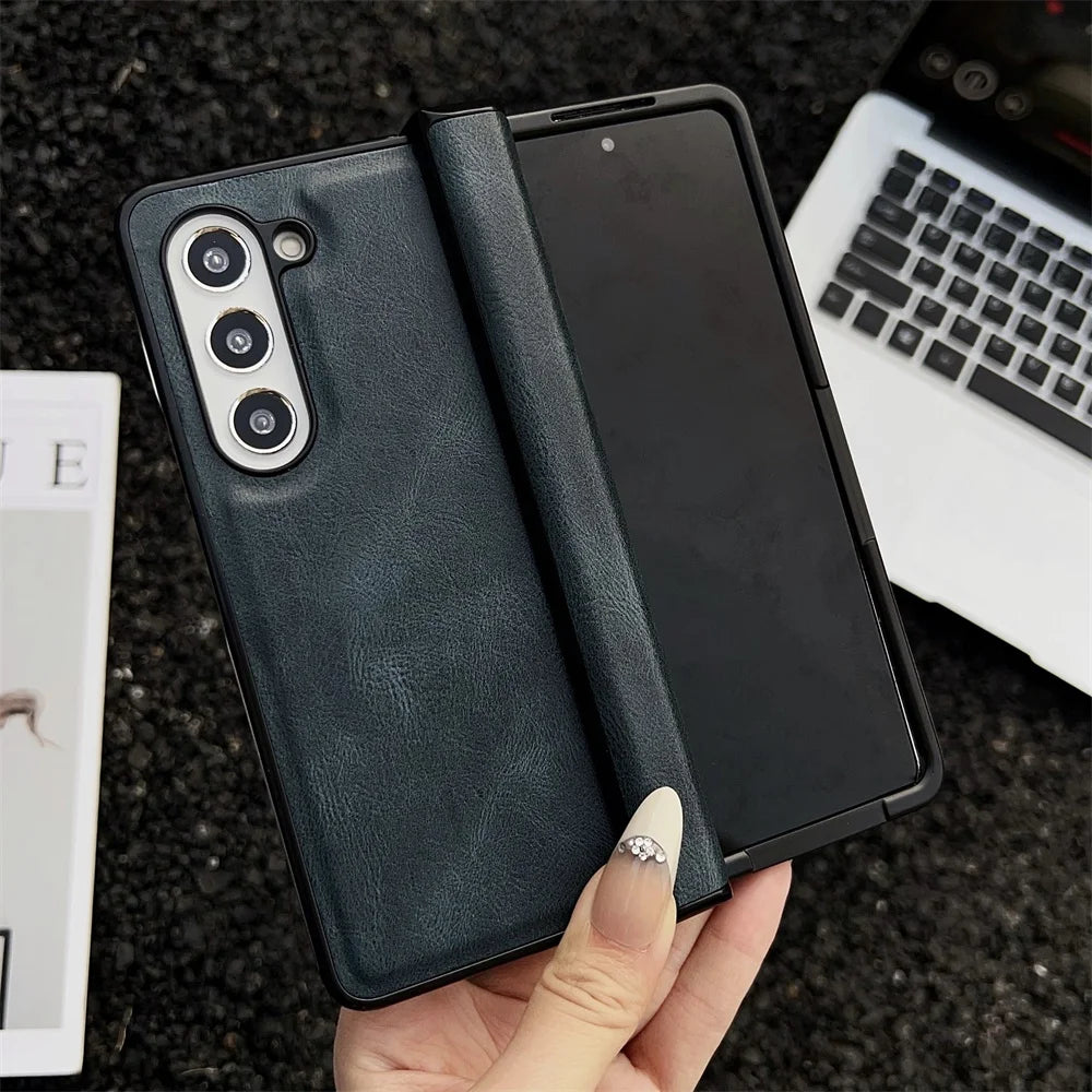 Business PU Leather Case For Samsung Galaxy Z Fold 7 6 5 4 Detachable Medium Axis Protection Mobile Phone Cover