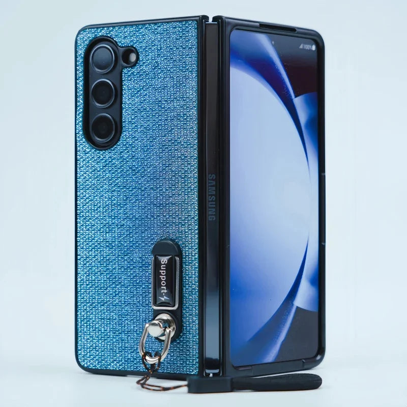 Luxury Soft TPU Lanyard Holder Textured Shockproof Phone Case for Samsung Galaxy Z Fold 7 6 5 4 3 Heat Dissipation Bumper Cover