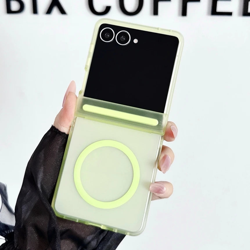 For Samsung Z Flip 8 Case Candy Color Translucent for Magsafe Phone Case for Galaxy Z Flip 7 6 5 Flip8 Hinge Protection PC Cover
