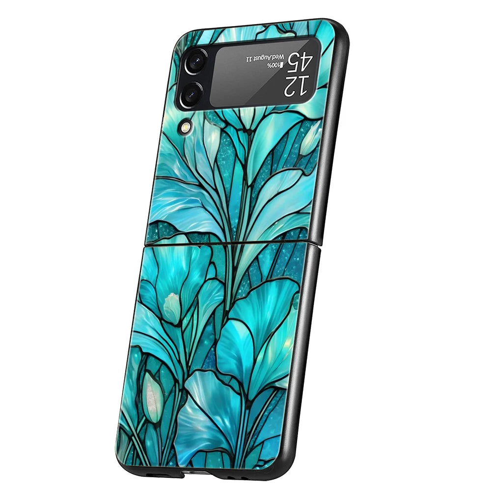 Flower marble Geometry Phone Case For Samsung Galaxy Z Flip 3 4 5 6 7 Hard Folding PC For Samsung Z Flip3 Flip4 Flip5 Cover