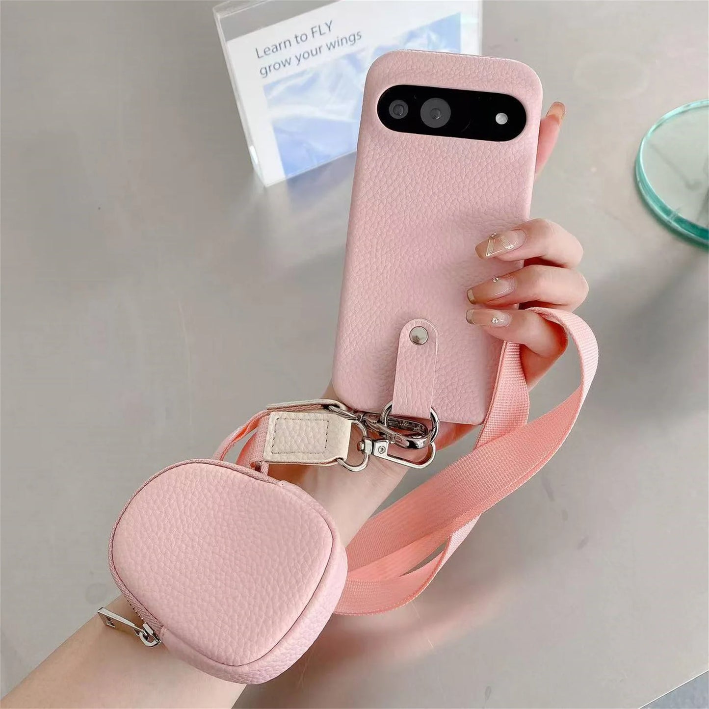 Korean Luxury Lychee Pattern Candy Color Case With Crossbody Lanyard Coin Purse For Google Pixel 9 8 7 Pro XL 8A 7A 9XL Cover