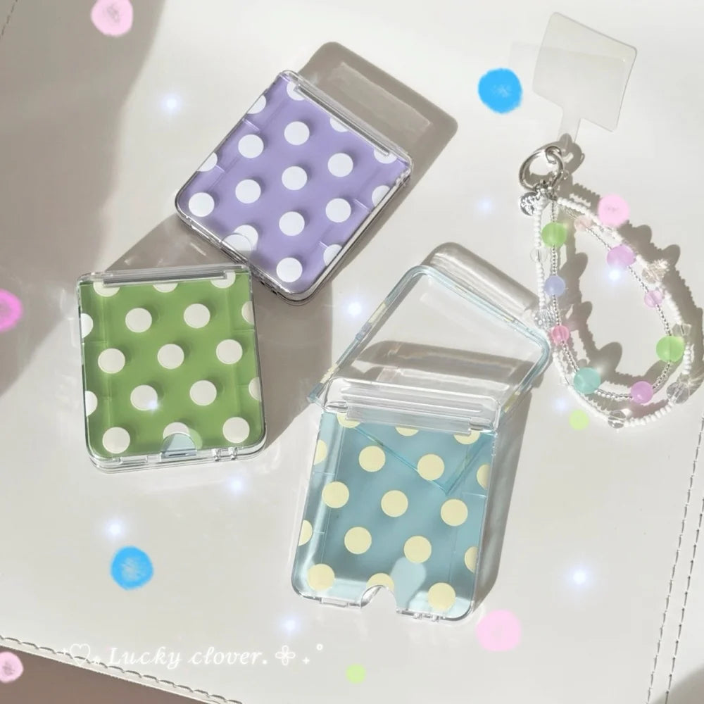 ZFlip 8 Luxury Polka Dot Card Slot Beads Bracelet Case for Samsung Galaxy Z Flip 8 ZFlip 3 4 5 6 7 8 Transparent Hard Back Cover