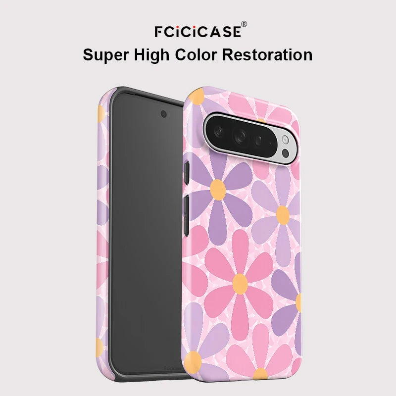 Fcicicase Luxury Flower Print Phone Case For Google Pixel 10 Pro XL 10A 7A 8A 9 8 10 Pro Shockproof 2 in 1 Double-layer Coque