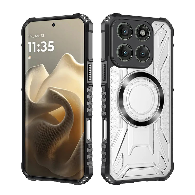 For Motorola MOTO Edge 60 Pro 50 60 Fusion Case Shockproof Magnetic CD Pattern Transparent Hard PC + TPU Armor Cover