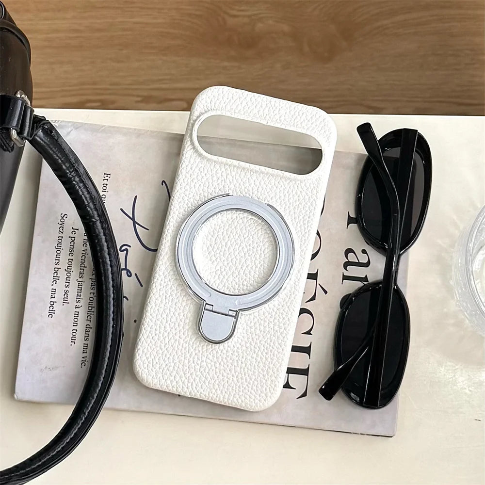 Luxury Fold Stand Lychee Pattern Leather Magnetic Case For Google Pixel 9 9A 10 Pro XL 8 8A Solid Color Shockproof Back Cover