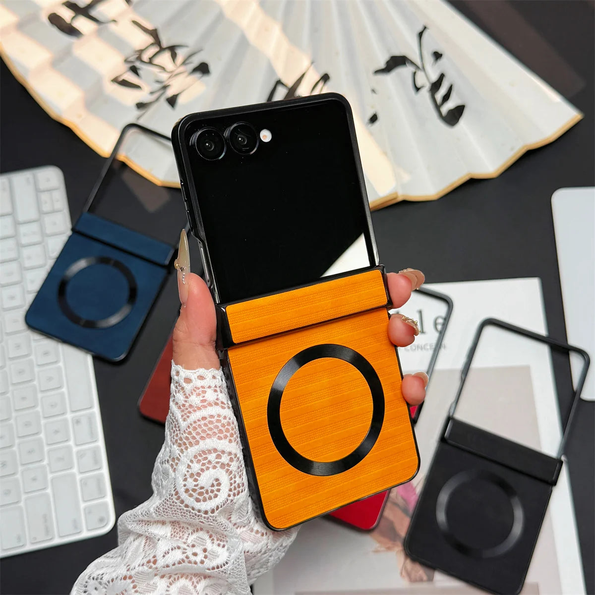 Luxury Leather Phone Case for Samsung Galaxy Z Flip 7 6 5 4 3 5G ZFlip7 FE Hinge Protection Shockproof Cover