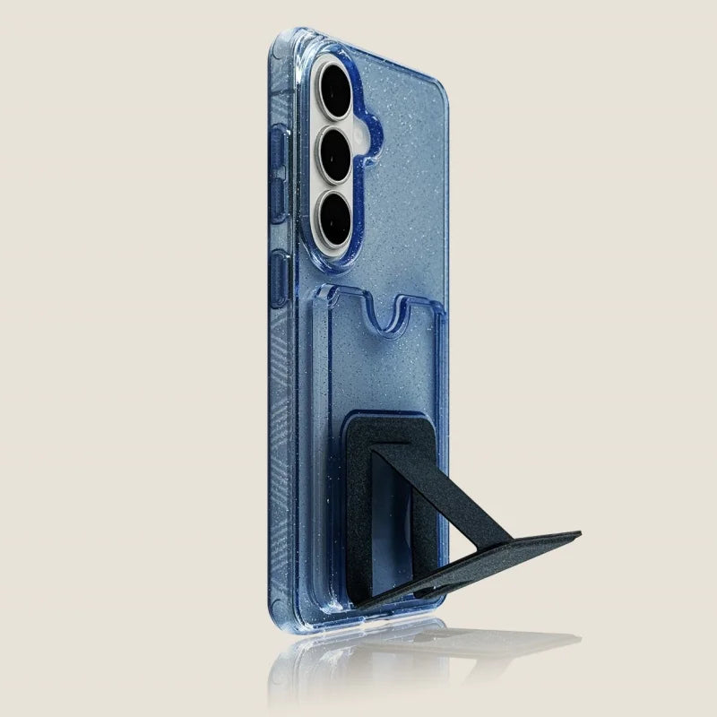 Glitter Transparent Card Wallet Case For Samsung Galaxy S26 S25 S24 S23 Ultra Plus Luxury Shockproof Stand Pocket Phone Cover