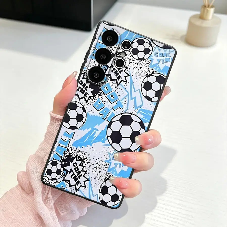 Cartoon Soccer Seamless Phone Cover Case for Samsung Galaxy S26 Ultra S25 Plus S26+ S25+ S10 S9 S24+ S23 Note 20 8 9 10 S20 S21
