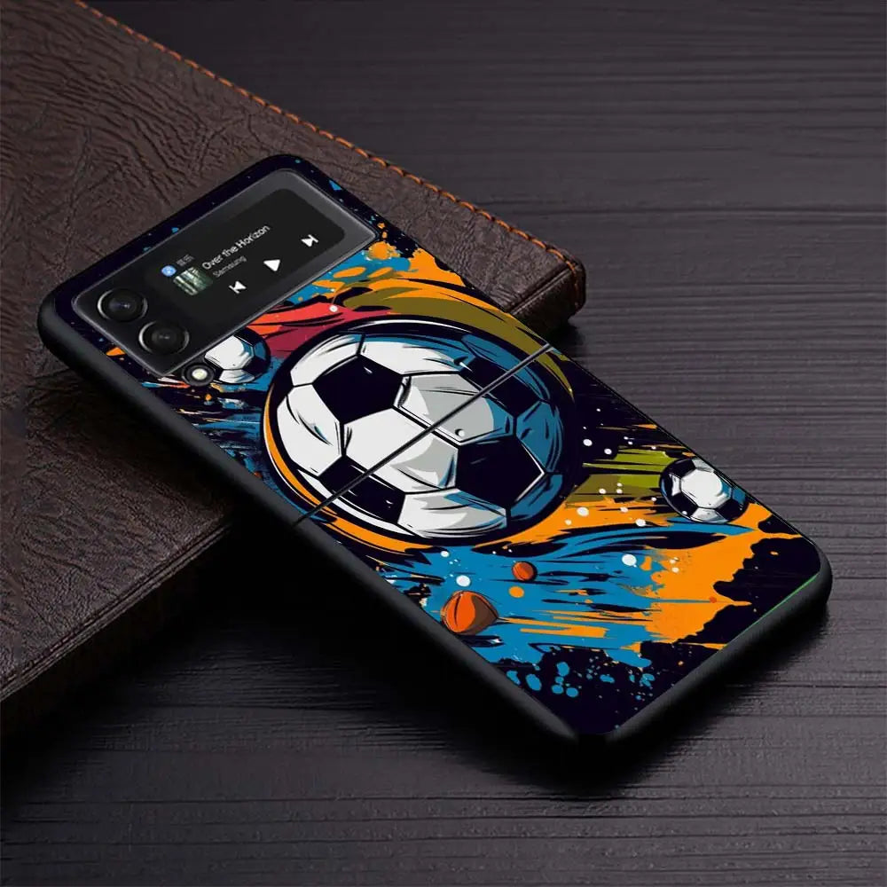Football Soccer Ball Design Phone Case For Samsung Galaxy Z Flip3 Flip4 Flip5 Flip6 Flip7 For Z Flip 7 6 5 4 3 5G Hard Folding C
