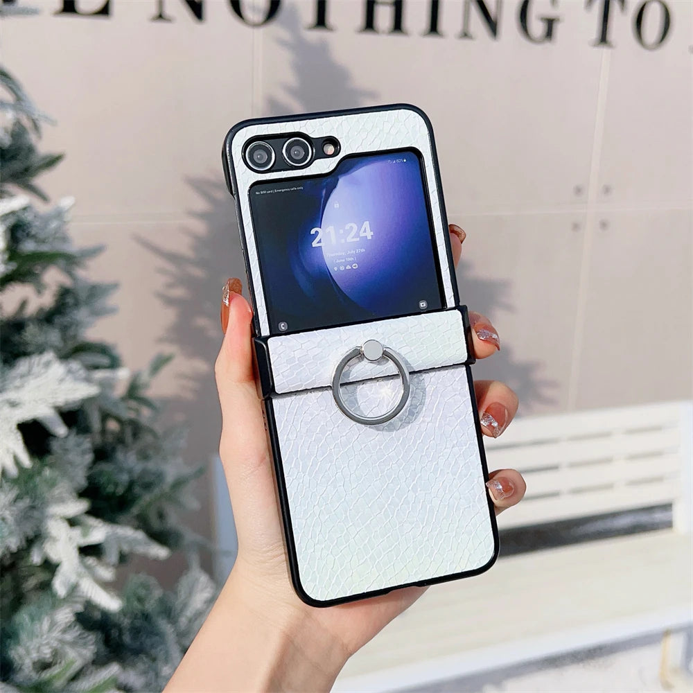 Fashion Gradient Color Cute Ring Phone Case For Samsung Galaxy Z Flip 5 4 3 Flip4 Flip3 Flip5 5G Leathers Hinge Protective Cover