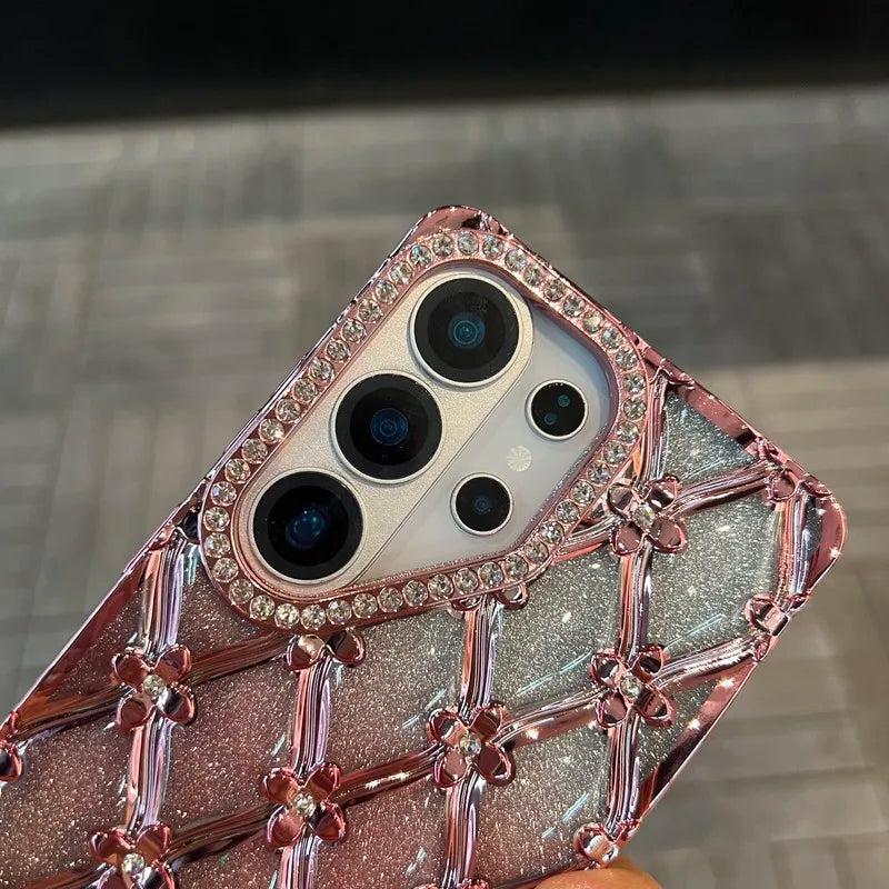 Glitter Diamond Rhombus Bracelet Chain Phone Case For Samsung Galaxy S26 Ultra S23 S24 S25 Plus Ultra A16 Cover With Lanyard