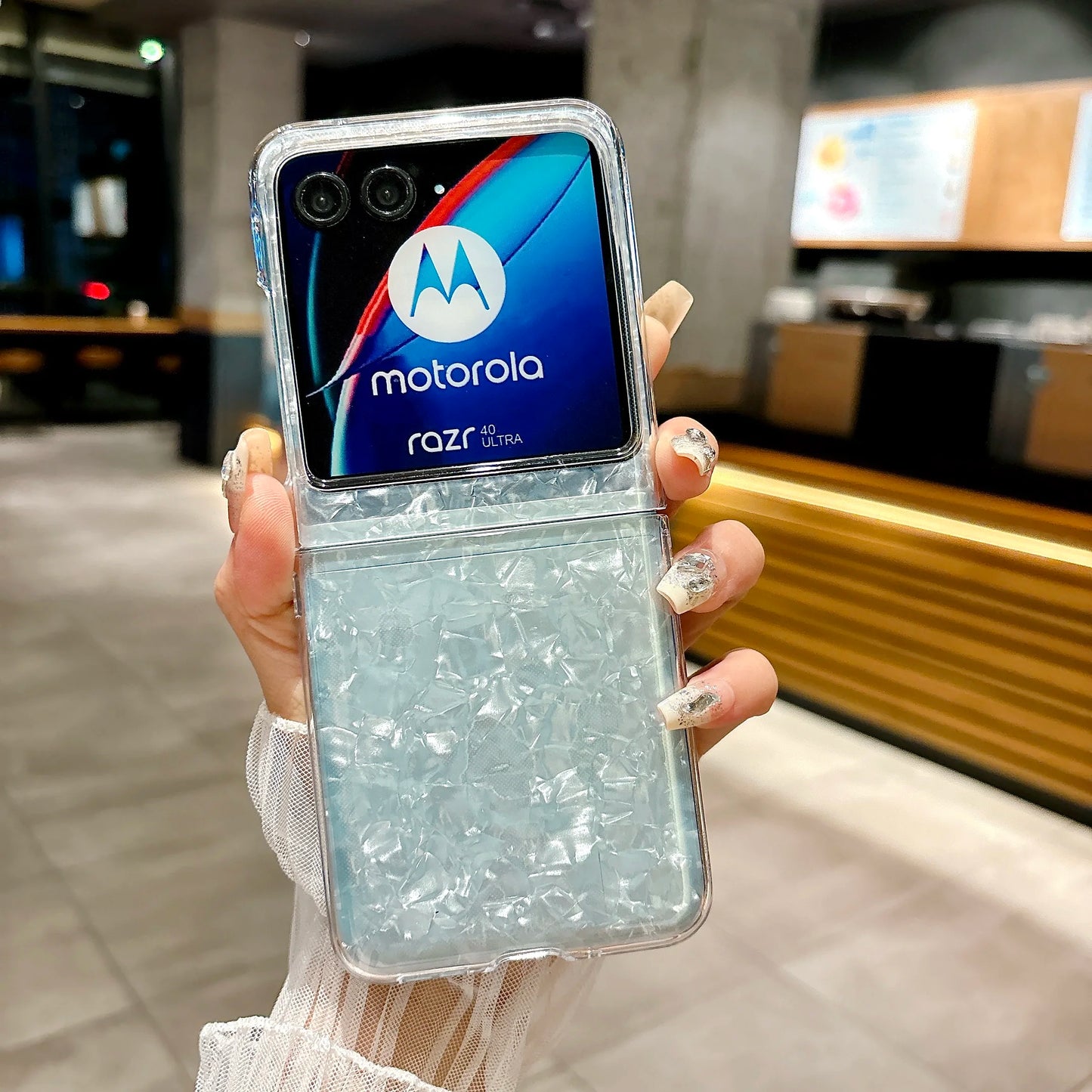 Luxury Seashell Plastic Folding Case For Motorola Razr 40 50 60 Ultra  Cover