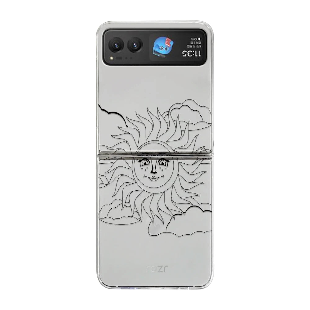 Retro Sun Moon Phone Case For Motorola Razr 60 Ultra 50 40 Ultra Razr 2025 2024 23 For Samsung ZFlip 7 6 5 4 3 Transparent Cover