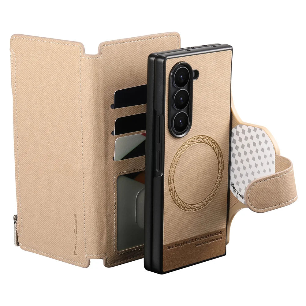 2 in 1 Detachable Magnetic Phone Case for Samsung Galaxy Z Fold 7 6 5 4 Fold7 Fold6 Ring Zipper Wallet Leather Protective Cover