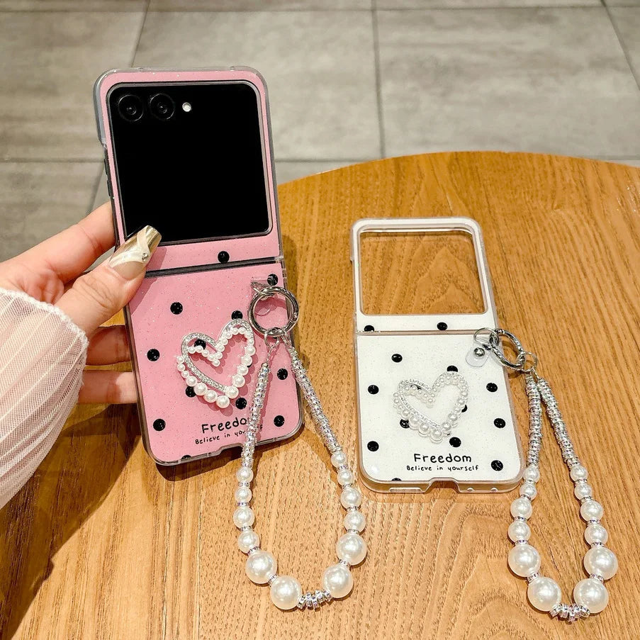 Polka Dot Glitter DIY Love Pearl Bracelet Phone Case For Motorola Razr 60 Ultra Moto Razr 60 2025 50 protect Cover