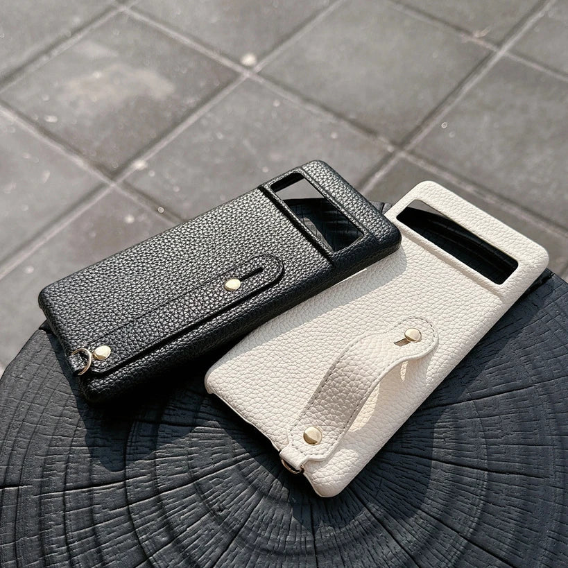 Leather Litchi Wrist Strap Holder Phone Case For Google Pixel 9 8 7 6 Pro Pixel 8A 7A 6A 9 XL Colorful Finger Ring Buckle Cover