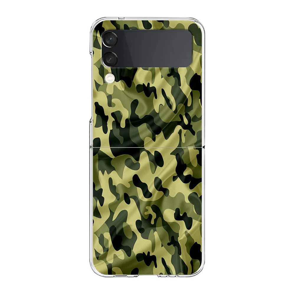 Camouflage Camo Military Phone Cover For Samsung Galaxy Z Flip 7 6 5 4 Case Transparent For Samsung Z Flip 3 Hard PC Foldable