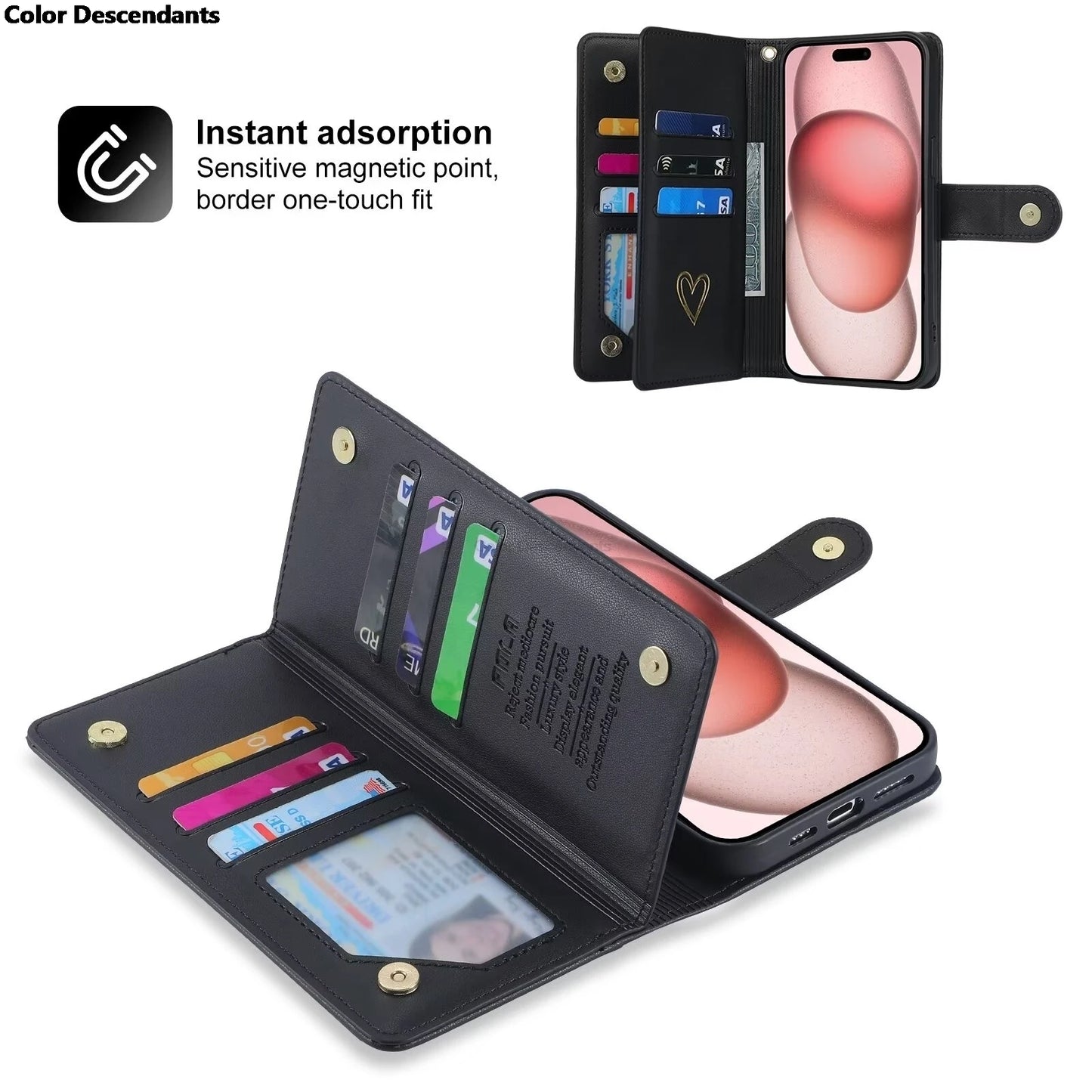 Luxury Flip Zipper Wallet Case for Moto Edge 40 Neo 30 Ultra 20 Fusion S30 X40 X30 Pro Multi 9-Card Leather Wrist Strap Cover