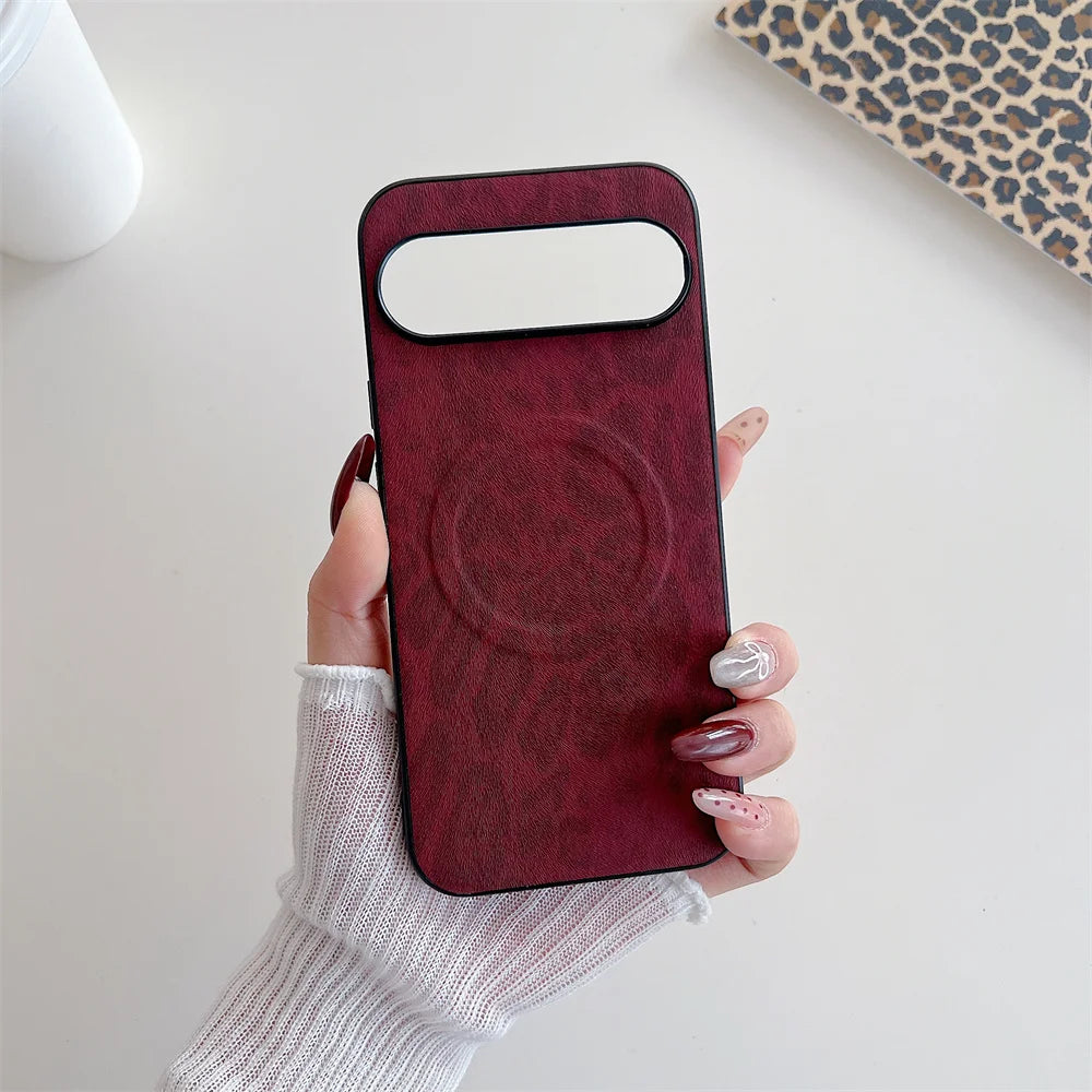 Leopard Leather for Magsafe Case For Google Pixel 9 8 7 6 Pro 9 10 Pro XL 5A 8A 7A 6A 9A pixel9 9proXL Wireless Charging Cover
