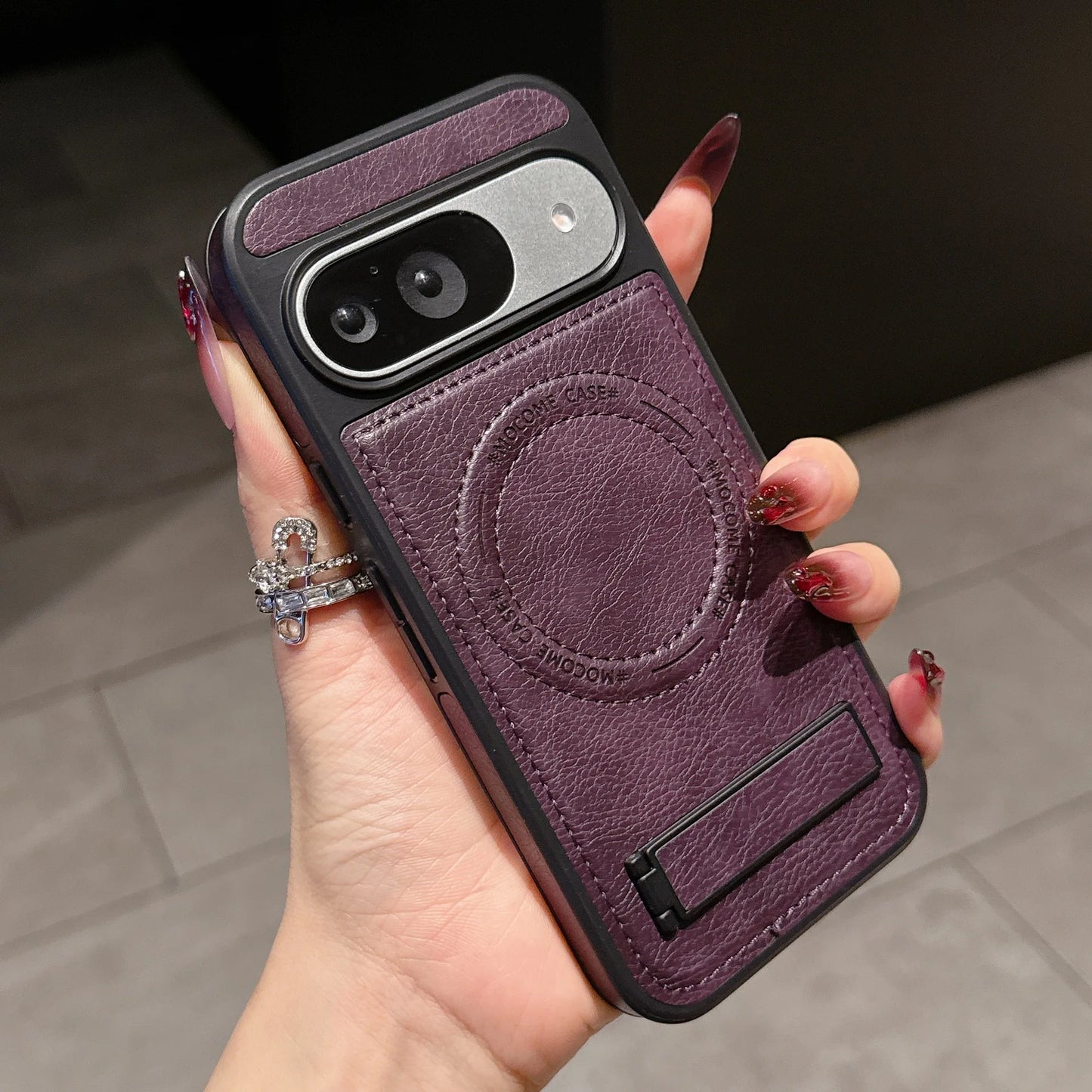 PU Leather Mag-safe Wireless Charge Case for Google Pixel 10 9 Pro XL 9A 8 Magnetic Invisible Bracket Cover Stand Holder Shell